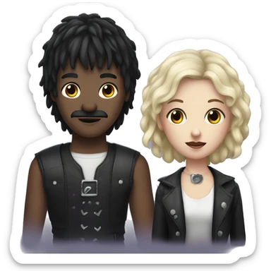 boy with mullet black hair and a mustache with a goth girl with bangs sticker