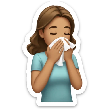 girl sneezing into her hands brown hair sticker