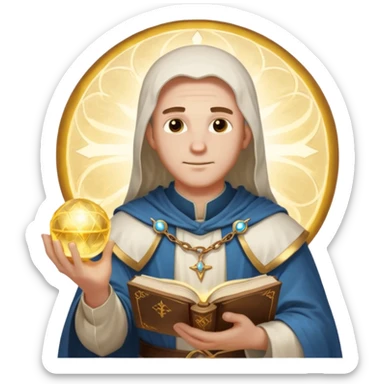 dnd cleric holding a holy book in one hand and having a ball of light in the other sticker