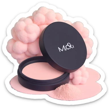 fluffy powder puff with loose makeup powder sticker