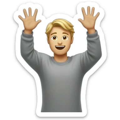 Blind man raising hands up and showing underarm sticker