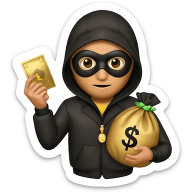 Robber emoji holding a 💰 wearing a mask that is made of robber suit without showing his hand the 💰 need to be in the left without is showing hands sticker