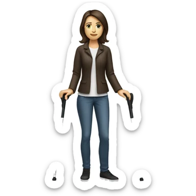 caucasian woman with Woman with crutches shoulder length dark brown hair sticker