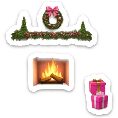 White brick fireplace with pink Christmas decor sticker
