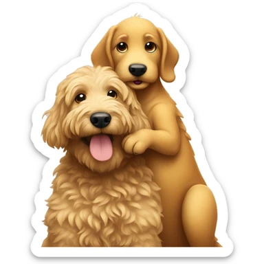 dino hugging a goldendoodle sticker