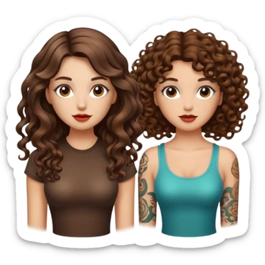 eureka mushroom — long wavy brown hair tattooed woman and short tight curly brown hair woman — idea glow sticker