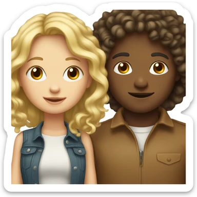 blonde girl and brunette boy with curly hair  sticker