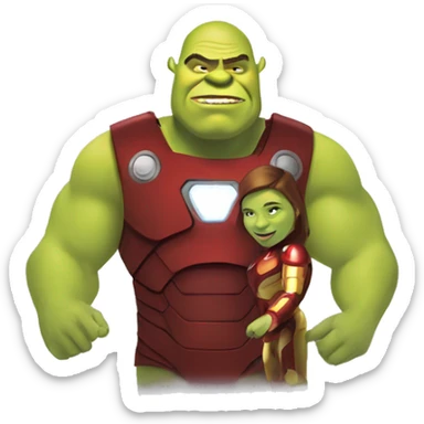 Shrek qui embrasse un homme devant Fiona qui ce transforme en iron man sticker