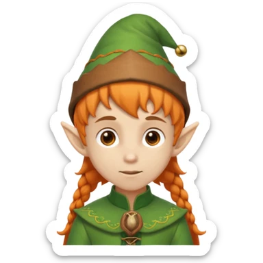 Elf boy with orange ponytail and acorn hat sticker