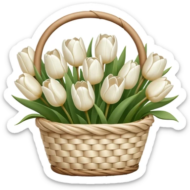 Beige basket with white tulips aesthetic  sticker