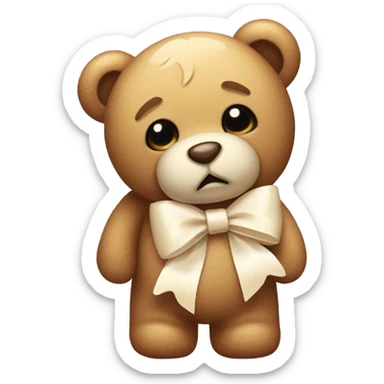 Cute teddy bear with a cream bow, sad sticker