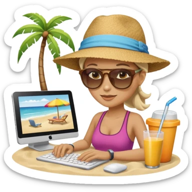 nutricionist with a computer at the beach sticker
