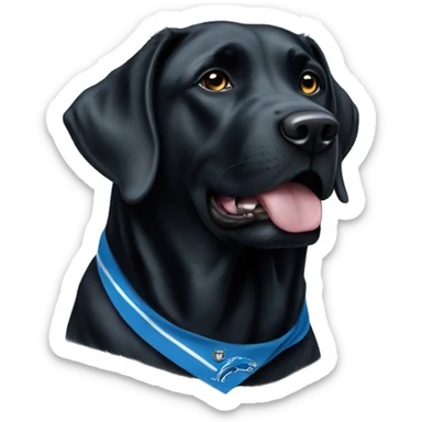 Large Black Lab dog in a Detroit Lions bandana  sticker