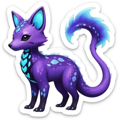 Rare realistic dark-purple indigo violet nebulae shiny sparkly dark-neon glowing bioluminescent edgy badass epic pretty beautiful handsome gorgeous aesthetic colorful vibrant Vernid-Trico-species-Fakemon-creature by LiLaiRa, 4 legs, 1 tail, random markings, (full body) sticker