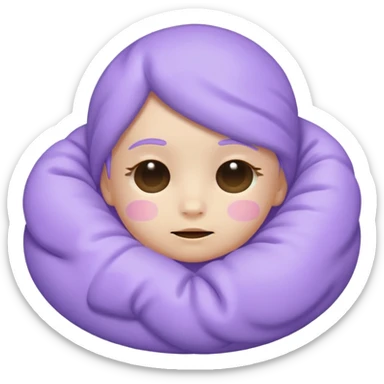 a baby lavender sleepy face emoji with a glowing pastel lavender gradient behind it, lavender skin sticker