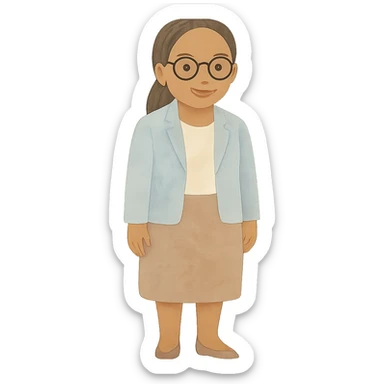 Add a business suit to Kemi Badenoch, full body, standing, in a painterly style with transparent background. sticker