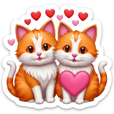 two happy cats in love surrounded by hearts sticker