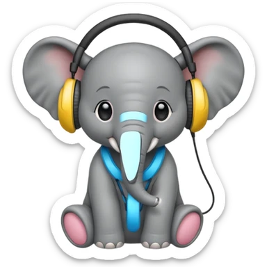 baby elephant with headphone sticker