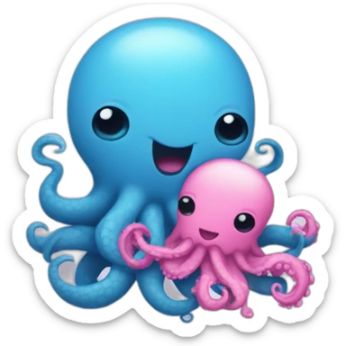 an adorable blue kraken hugging another pink kraken  adorable sticker