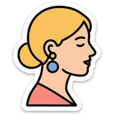 soft colors and detailed color outline of a woman in profile wearing earrings sticker