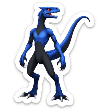  Cool Edgy Black Blue Digimon-Fakemon-Guilmon-Velociraptor-Dragon full body sticker
