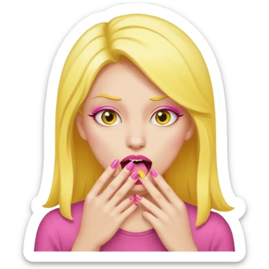 yellow face biting pink nails  sticker