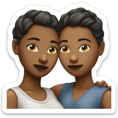 Lesbian couple leaning in for a kiss. One person should be white in the other one should be black. sticker