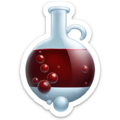 A chemical flask with blood inside and bubbles sticker