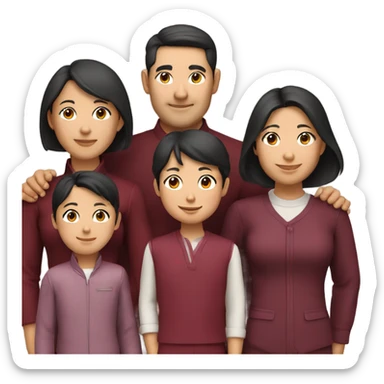 smiling Asian family of 6 with burgundy outfits sticker