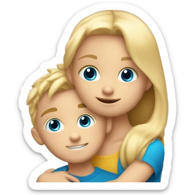 5 year old blond girl with blue eyes hugging a younger brother sticker