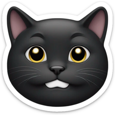 Fat black cat with chubby cheeks and white smiling eyes sticker