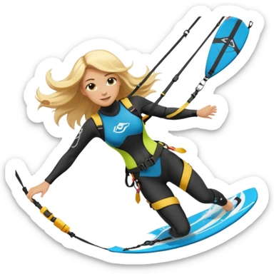Blonde long haired ladie Kitesurfing with harness sticker