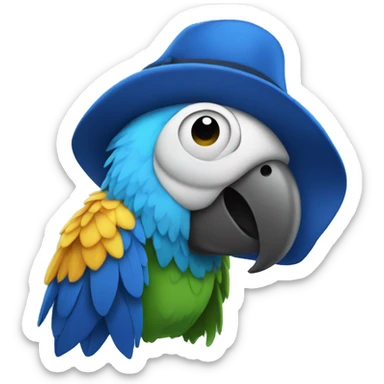 A supposed looking parrot with blue hat sticker