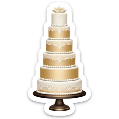elegant white wedding cake with lace details and sparkle effect sticker