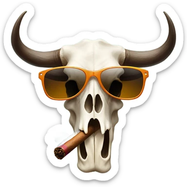 Skull of a bull smoking a cigar with sunglasses  sticker