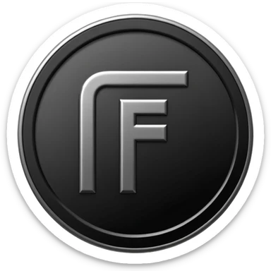 Emoji icon of a black coin with engraved letter F, minimalist style, isolated, no color sticker