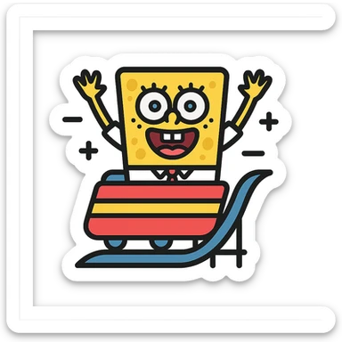 Bob l'éponge dans un montagnes russes, icône colorée, style moderne, détails simplifiés sticker