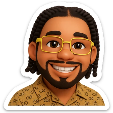 Remove the background and add a smile to the 3D emoji while keeping the glasses, hairstyle, and clothing style intact. The style is 3D emoji style. sticker