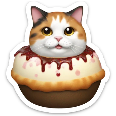 Realistic Fat calico cat with sundae sticker