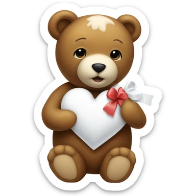 Teddy Bear holding a white heart with a bow in its ear sticker