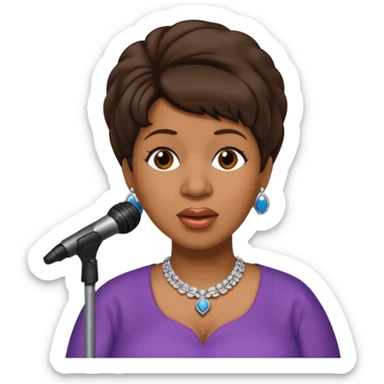 Aretha Franklin with dark brown hair sticker