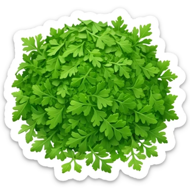 loose scatter of finely crumbled green herb flakes with jagged, flat shapes and a dry, matte texture, color ranges from bright to muted green, evoking dried curly or flat-leaf parsley, soft lighting, subtle shadows, emoji scale sticker