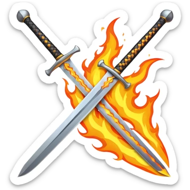 sword on fire crossed sticker