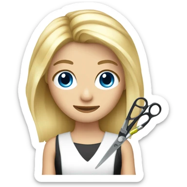 Blonde hair blue eyed hairstylist holding scissors sticker