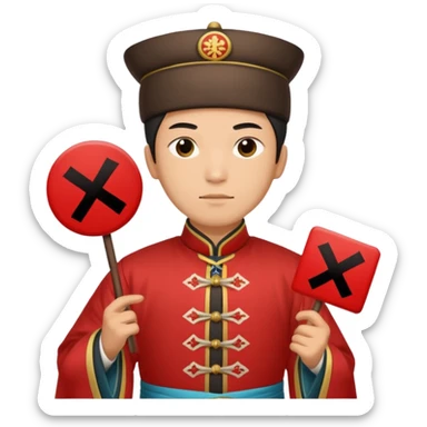 qing empire man who is of han ethnicity that is holding a sign that has a red x on it who is not han ethnicity sticker