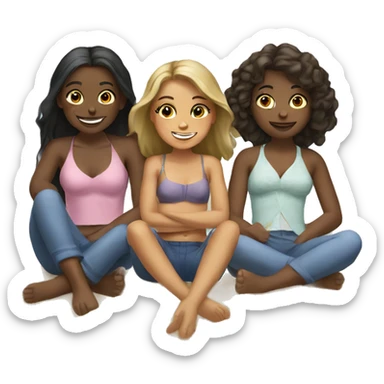 Three girls sitting at the beach sticker