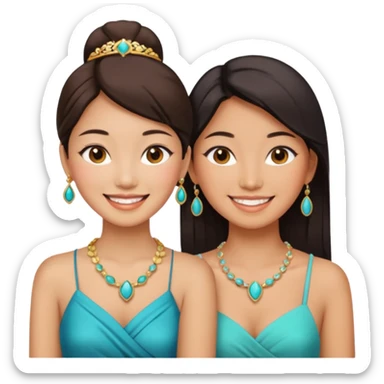 Two different asian women beside each other smiling sticker