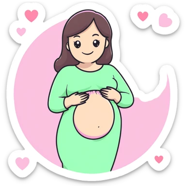 smiling brunette pregnant woman surrounded by pastel pink hearts sticker