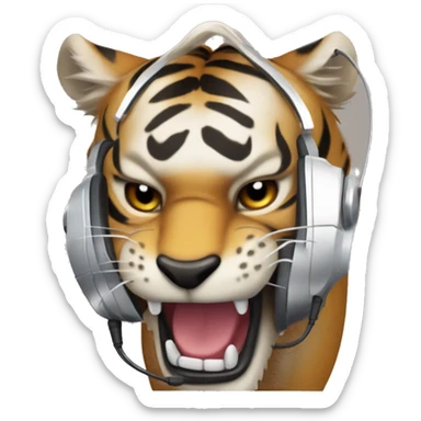 tigre de dientes de sable con un celular y audifonos sticker