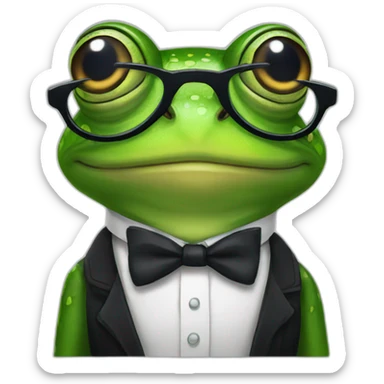 a frog wearing glasses and bow-tie sticker